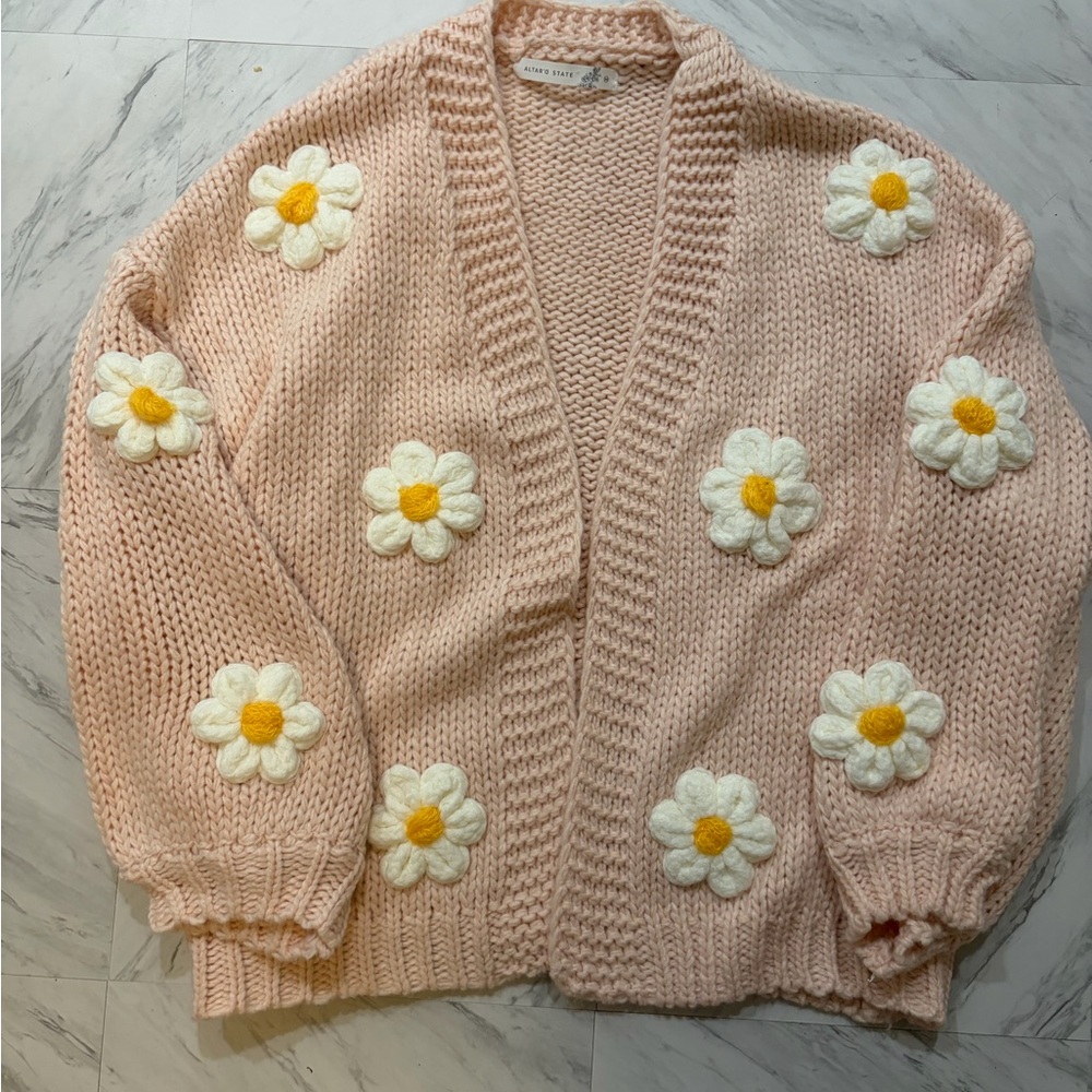 Altar'd State Blush Floral Knit Cardigan